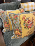 CHINOISERIE FLORAL PILLOWS WITH GINGHAM RUFFLE — PAIR