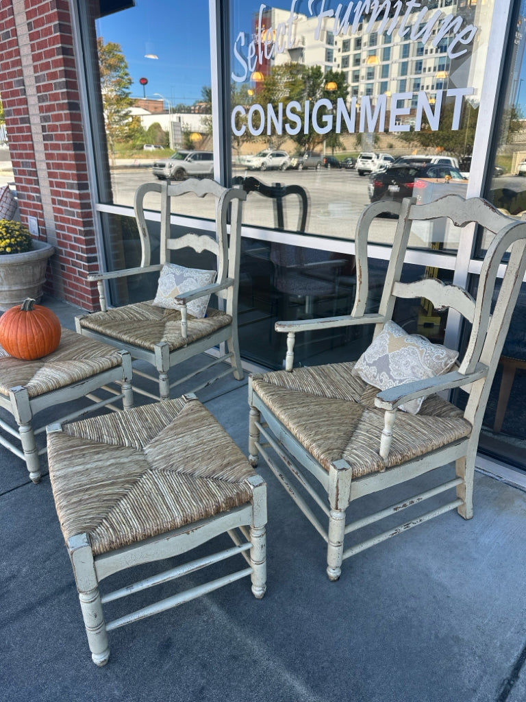 Paradigm French Country Rush-Seat Armchair & Ottomans — SET OF 4