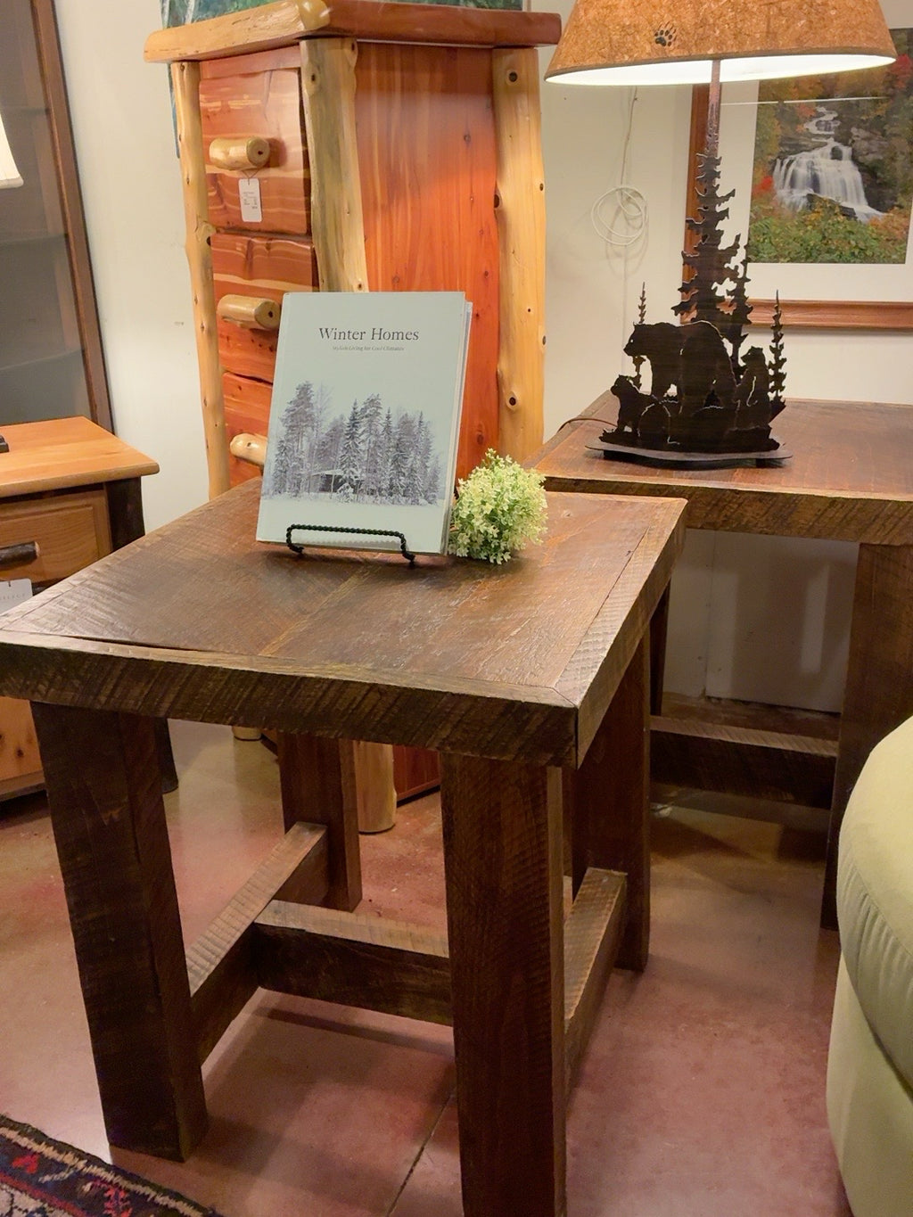 Rustic Rough-Sawn Wood End Table