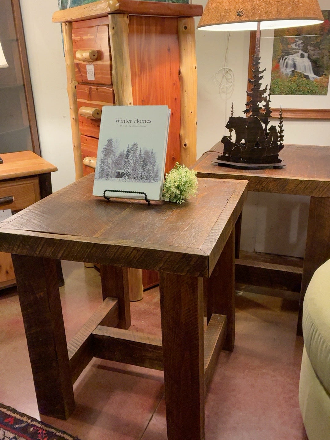 Rustic Rough-Sawn Wood End Table
