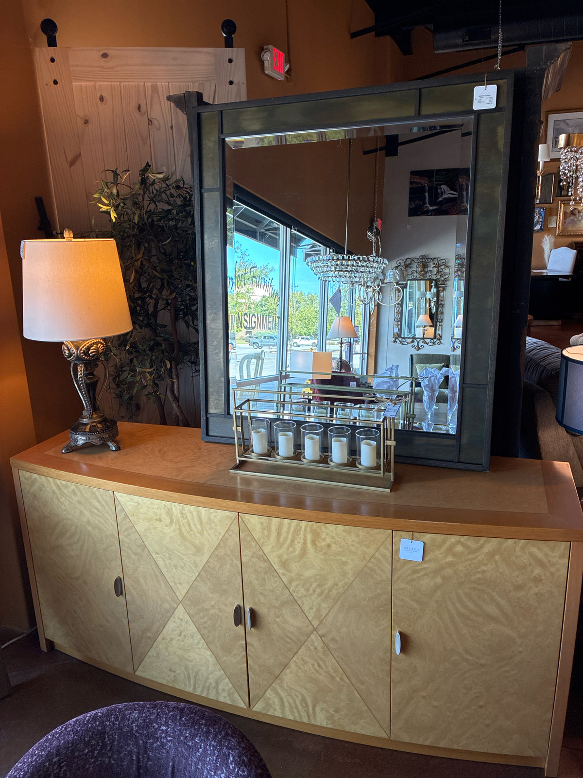 Excelsior Italian Geometric Burl Veneer Credenza