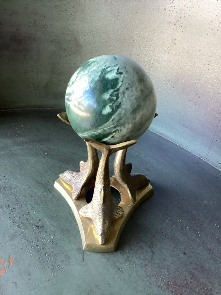Ornament|Brass Dolphin & Marble Sphere Decor
