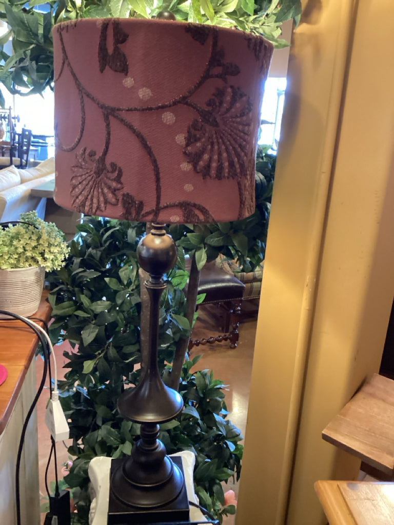 Decorative Bronze-Tone Buffet Lamp with Floral Drum Shade