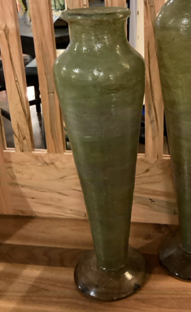 SHORT | Green Art Glass Floor Vase