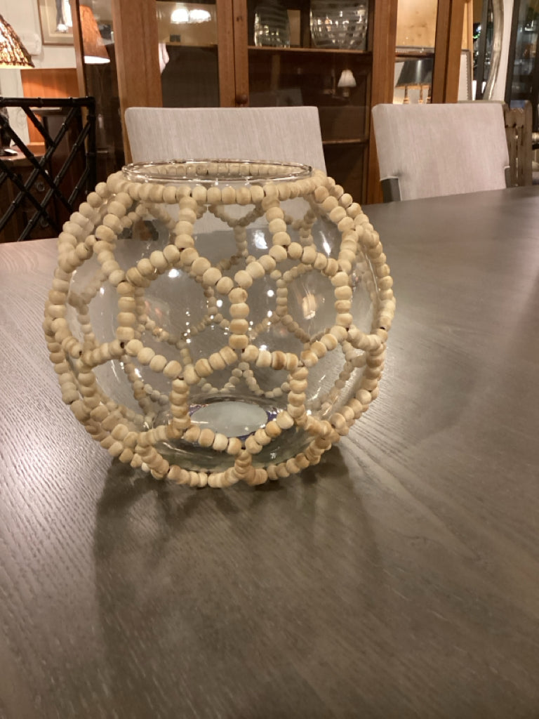 Vase | Clear Glass wrapped in wood beads
