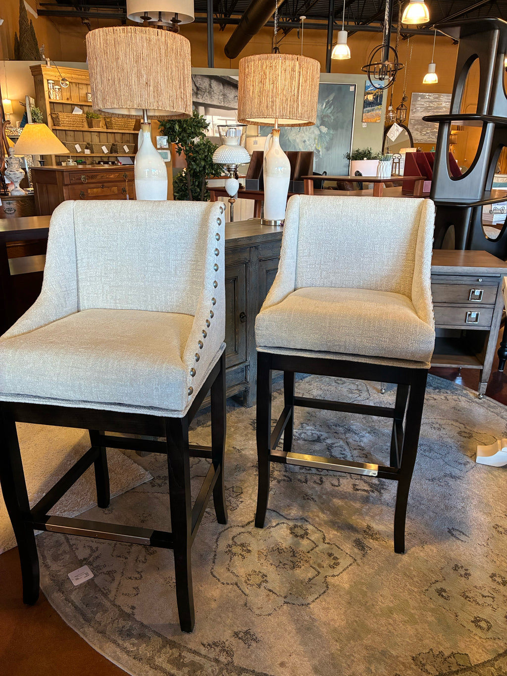 BALLARD DESIGNS MARCELLO BAR HEIGHT SWIVEL BARSTOOLS – PAIR