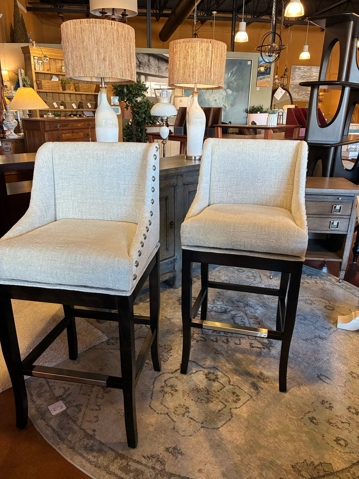 BALLARD DESIGNS MARCELLO BAR HEIGHT SWIVEL BARSTOOLS – PAIR