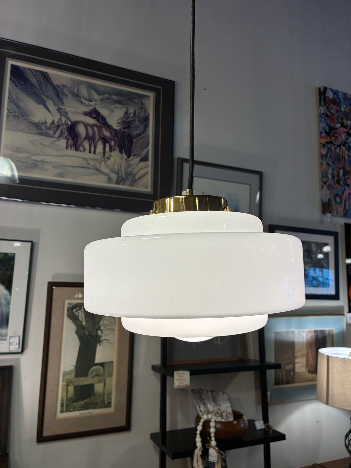 PAIR of Tiered Opal Glass Pendant Lights