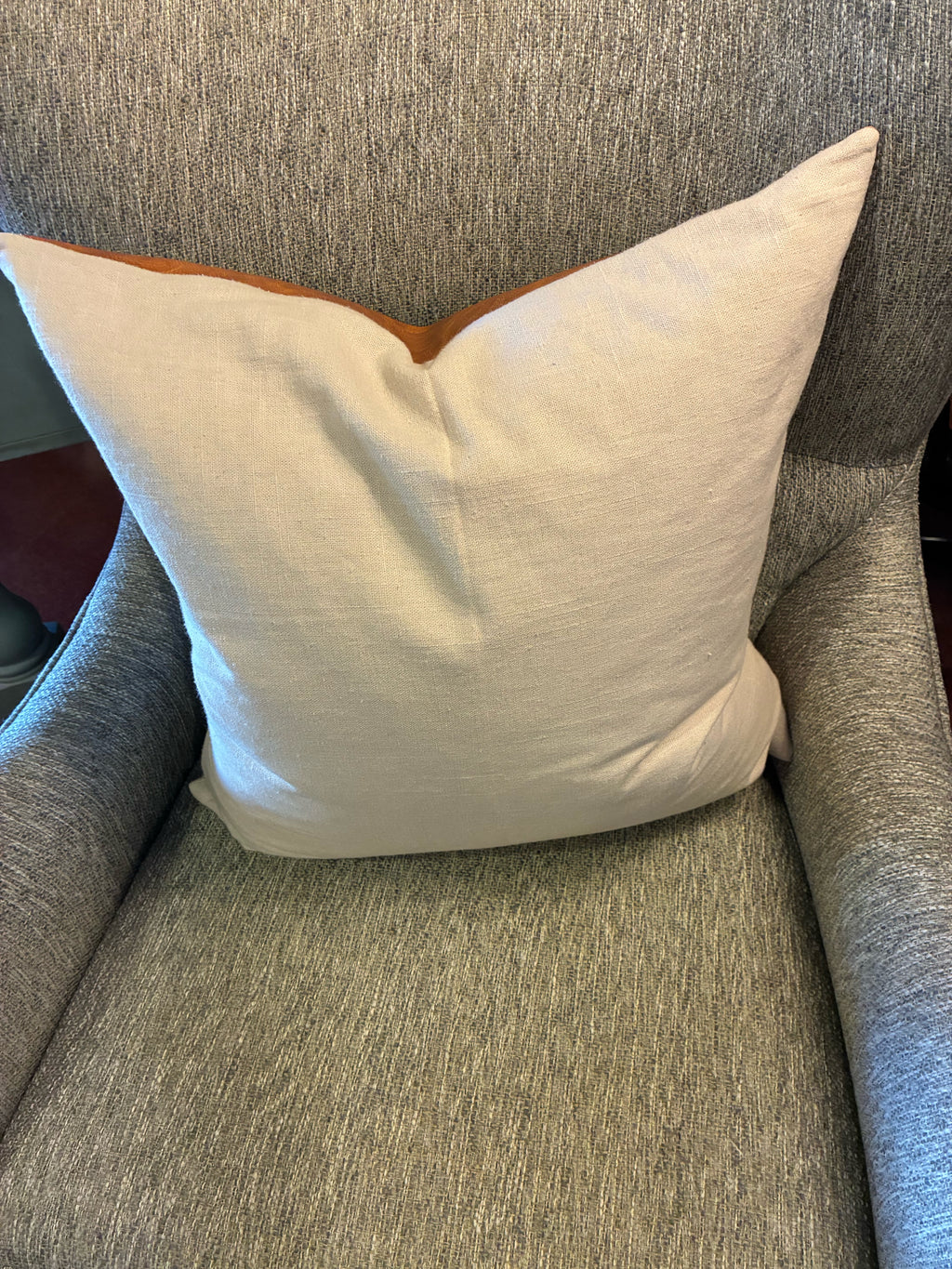 Ivory Linen & Cognac Leather Accent Pillow