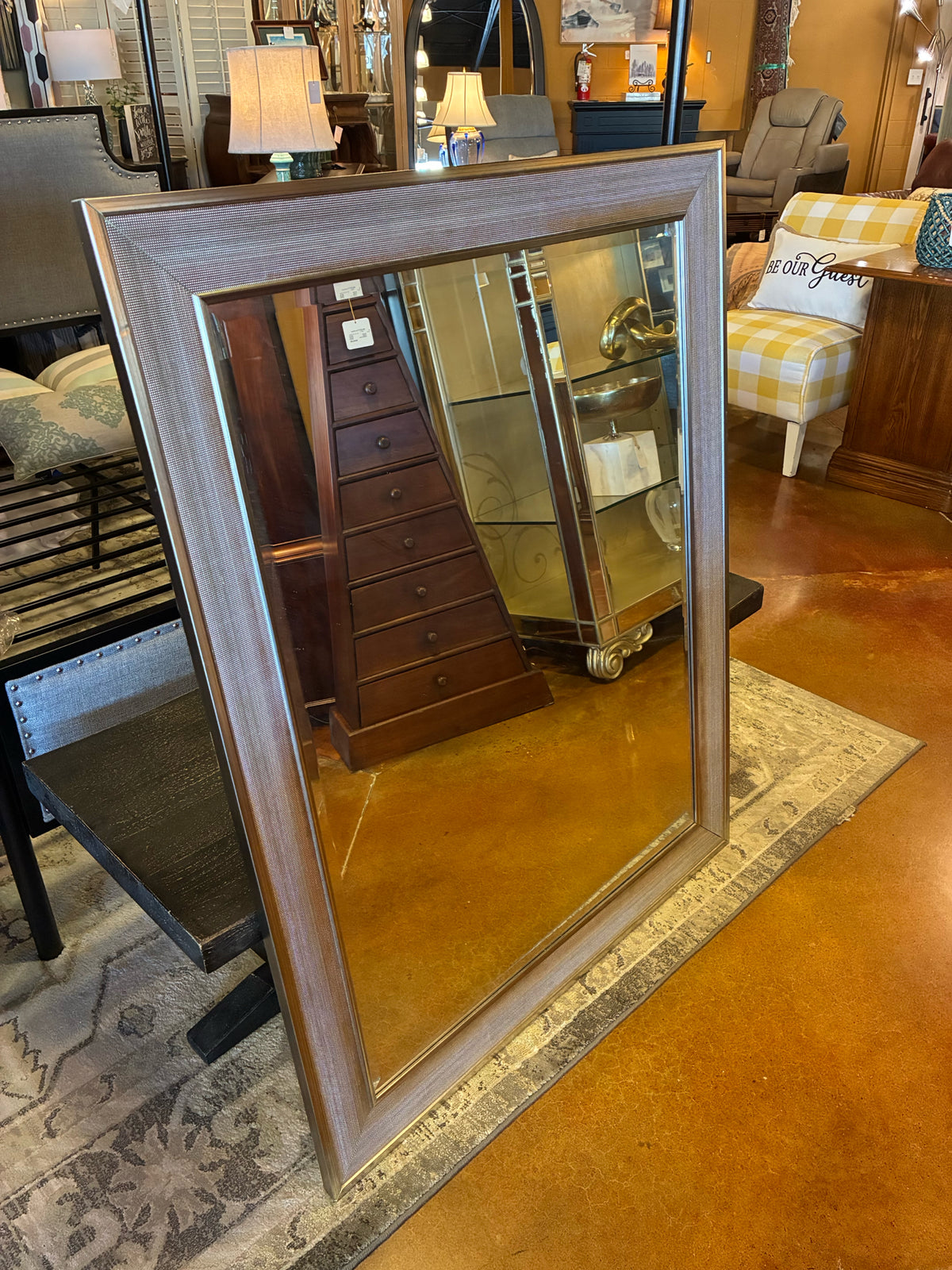 Oversized Silver Textured Beveled Edged Miorror
