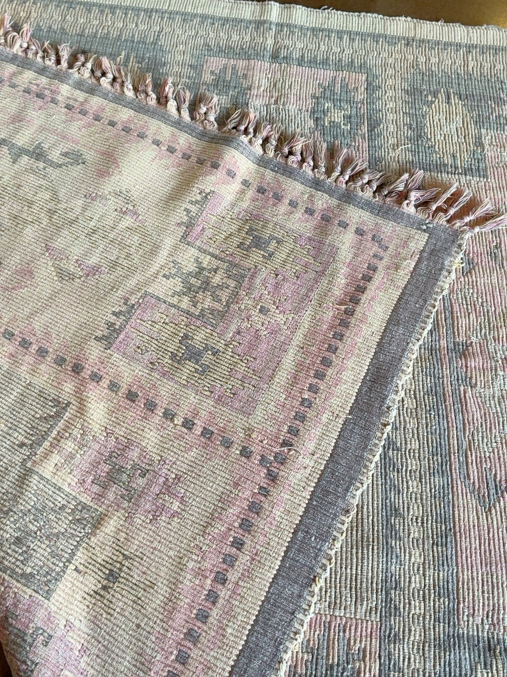 Blush & Charcoal Tribal Kilim-Style Rug