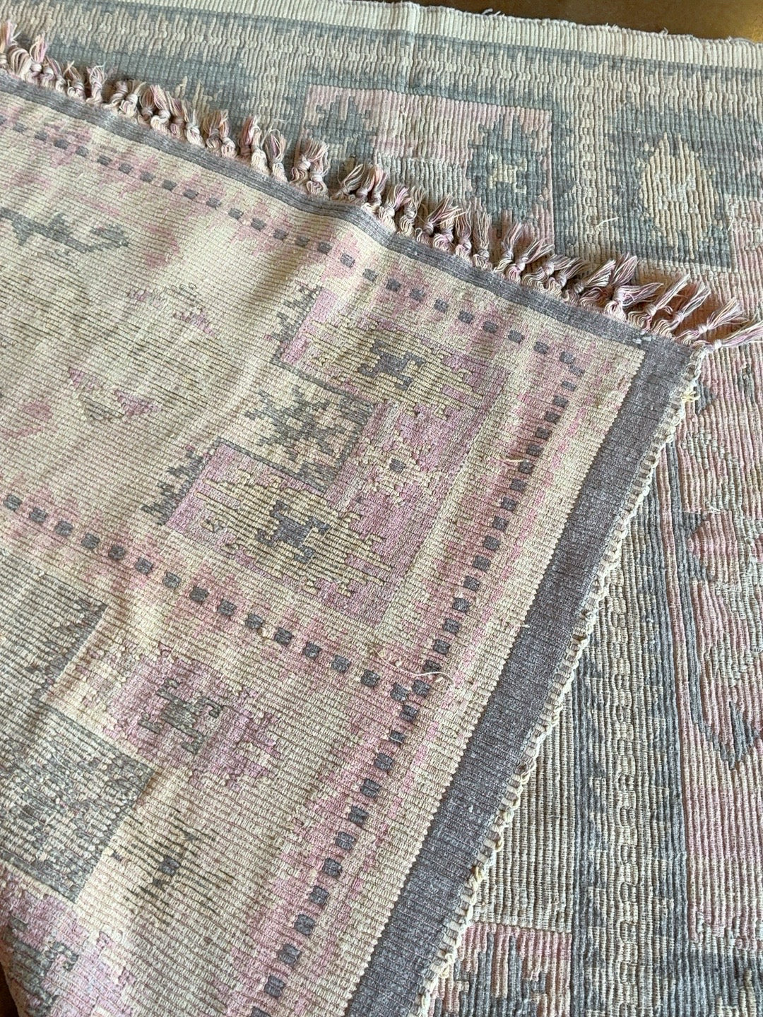 Blush & Charcoal Tribal Kilim-Style Rug