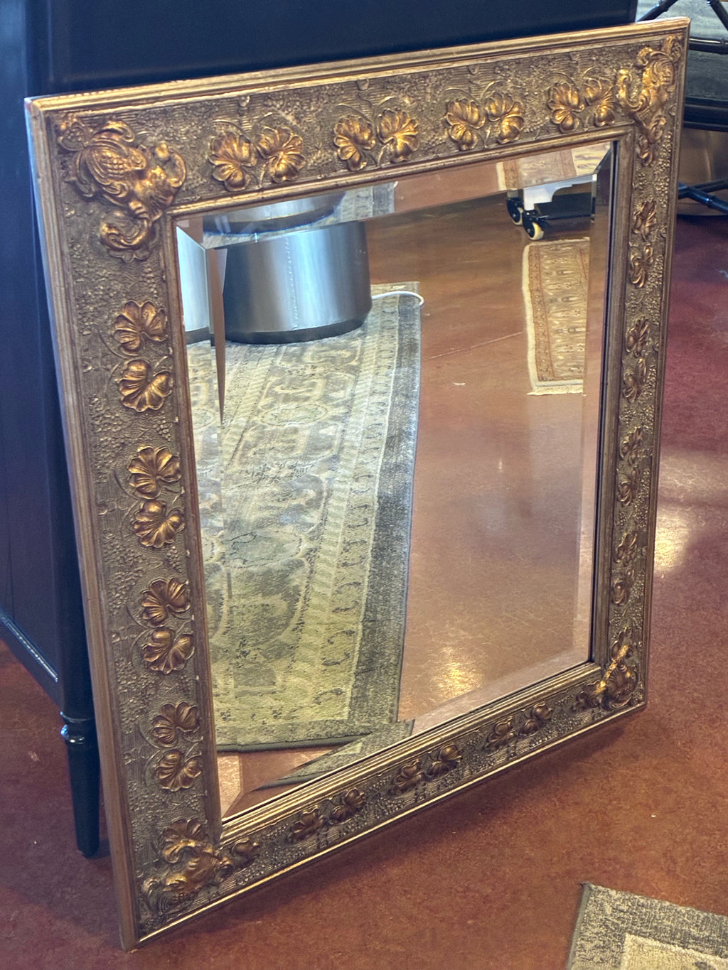 Ornate Gilt Floral Beveled Mirror