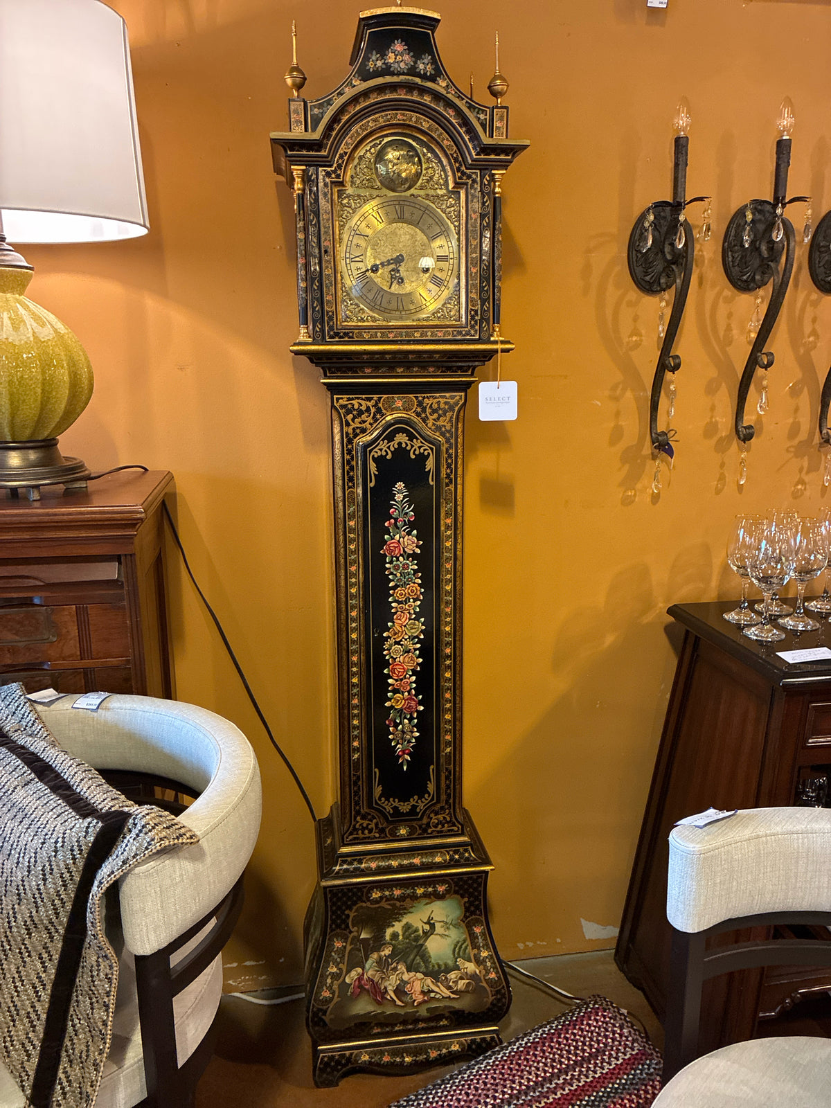 Vintage 1972 Ridgeway Model 232 Chinoiserie Grandfather Clock