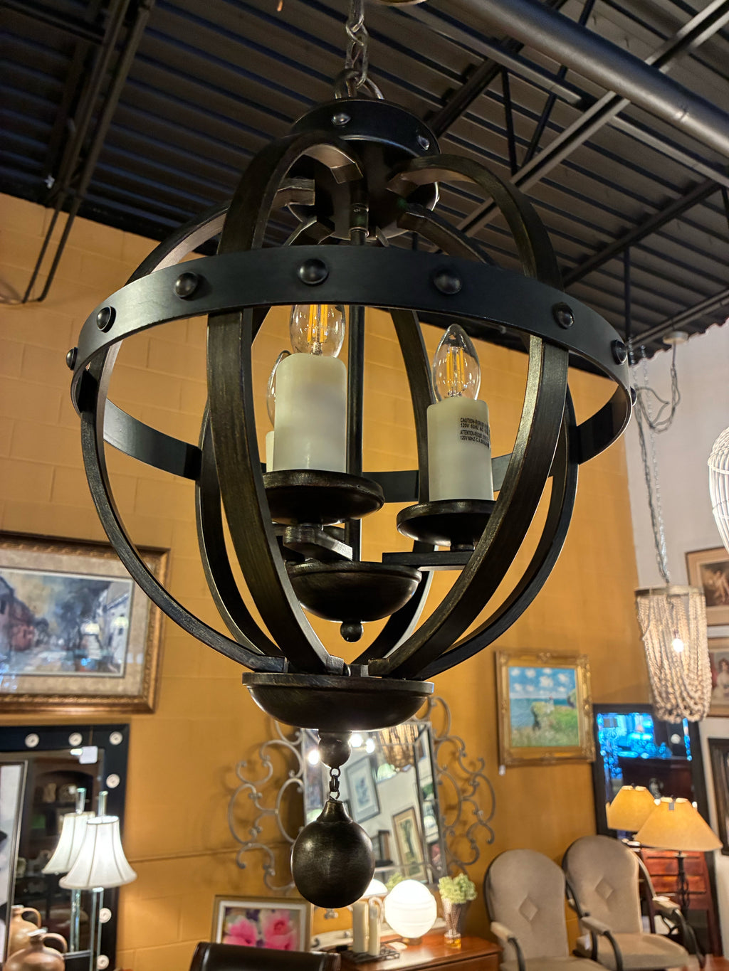 Riveted Bronze 4-Light Orb Chandelier