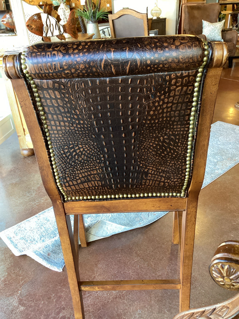 Set of 3 Crocodile-Embossed Leather Barstools