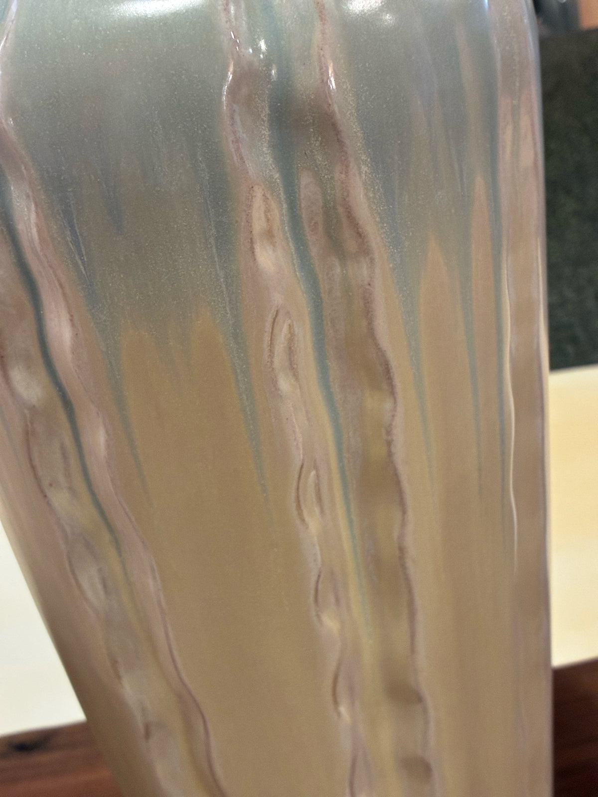 Tall Celadon Reactive Glaze Lidded Jar