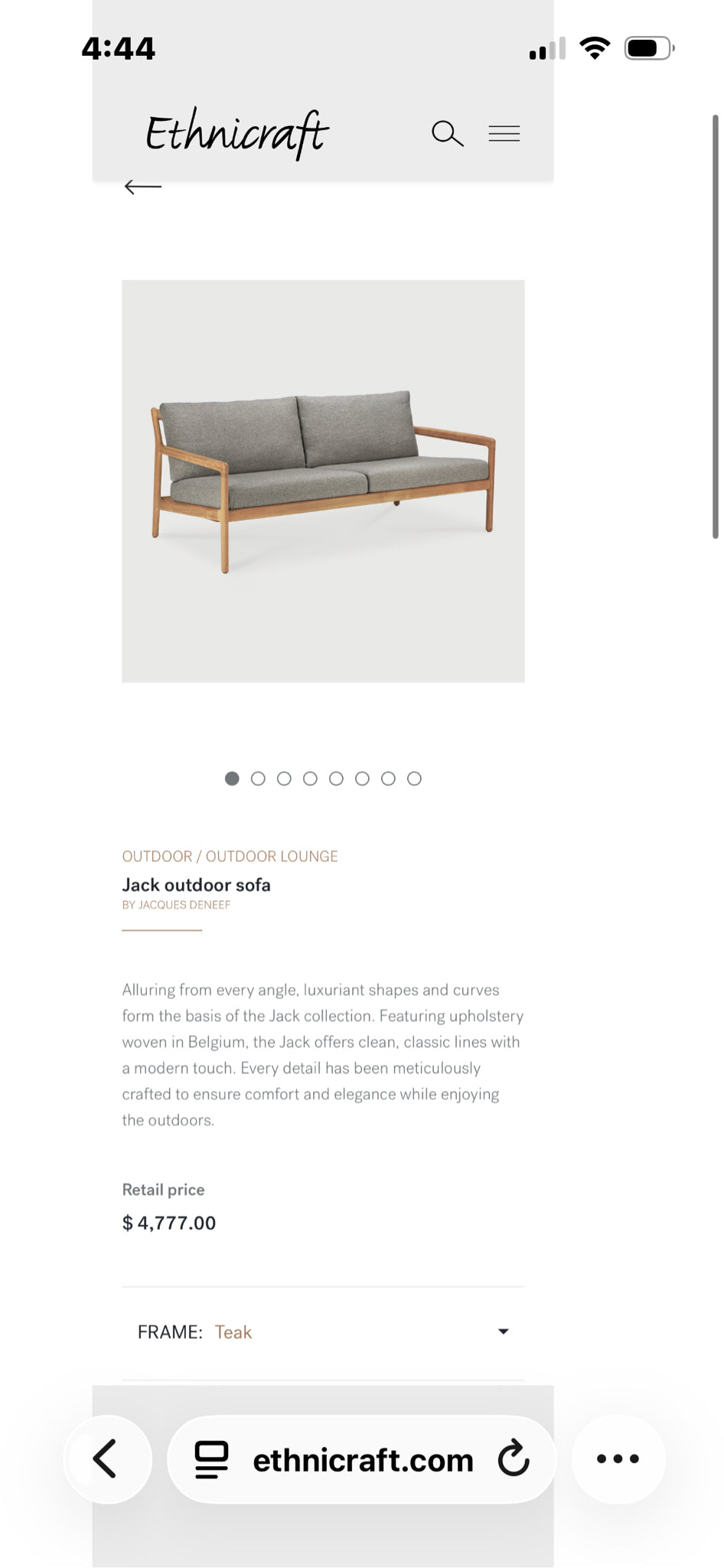 Ethnicraft Teak "Jack" Outdoor Sofa