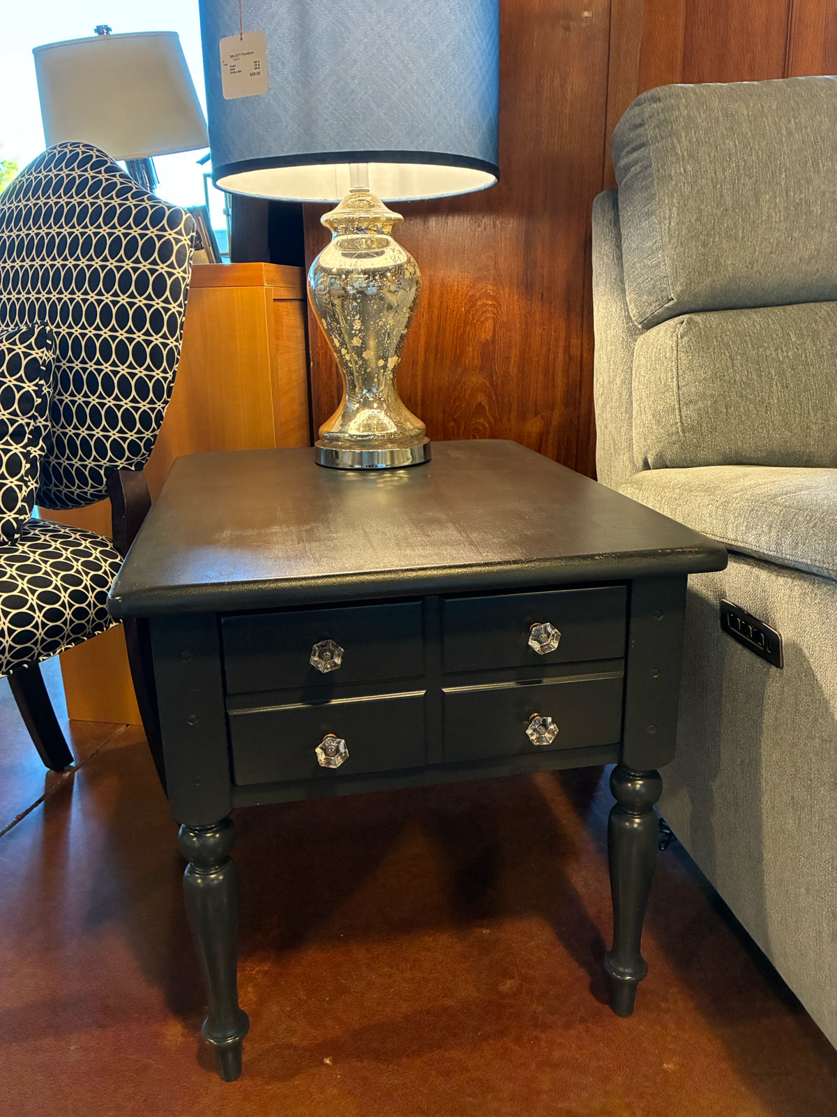 Midnight Blue/Black One-Drawer Accent Table with Crystal-look Knobs