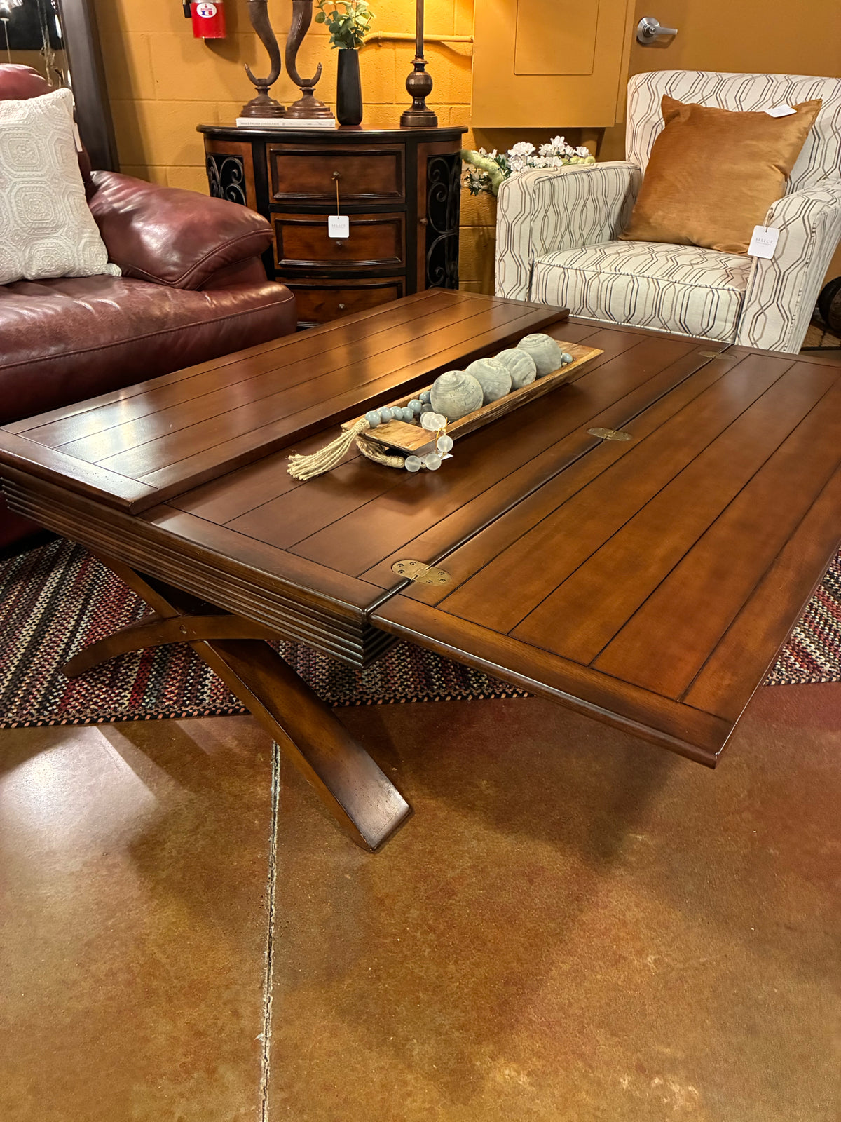 Rectangular Double Drop-Leaf Coffee Table with X-Base