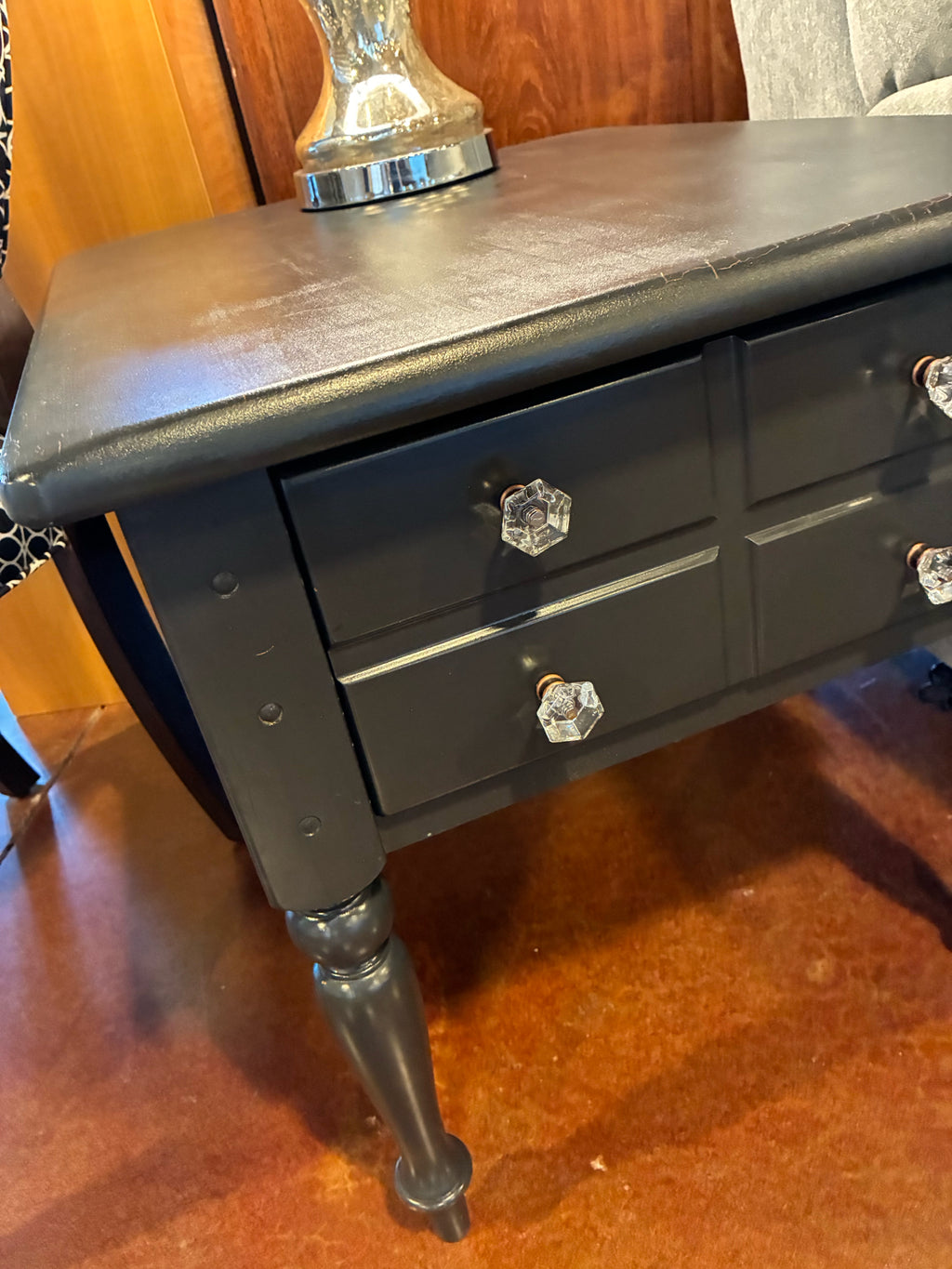 Midnight Blue/Black One-Drawer Accent Table with Crystal-look Knobs