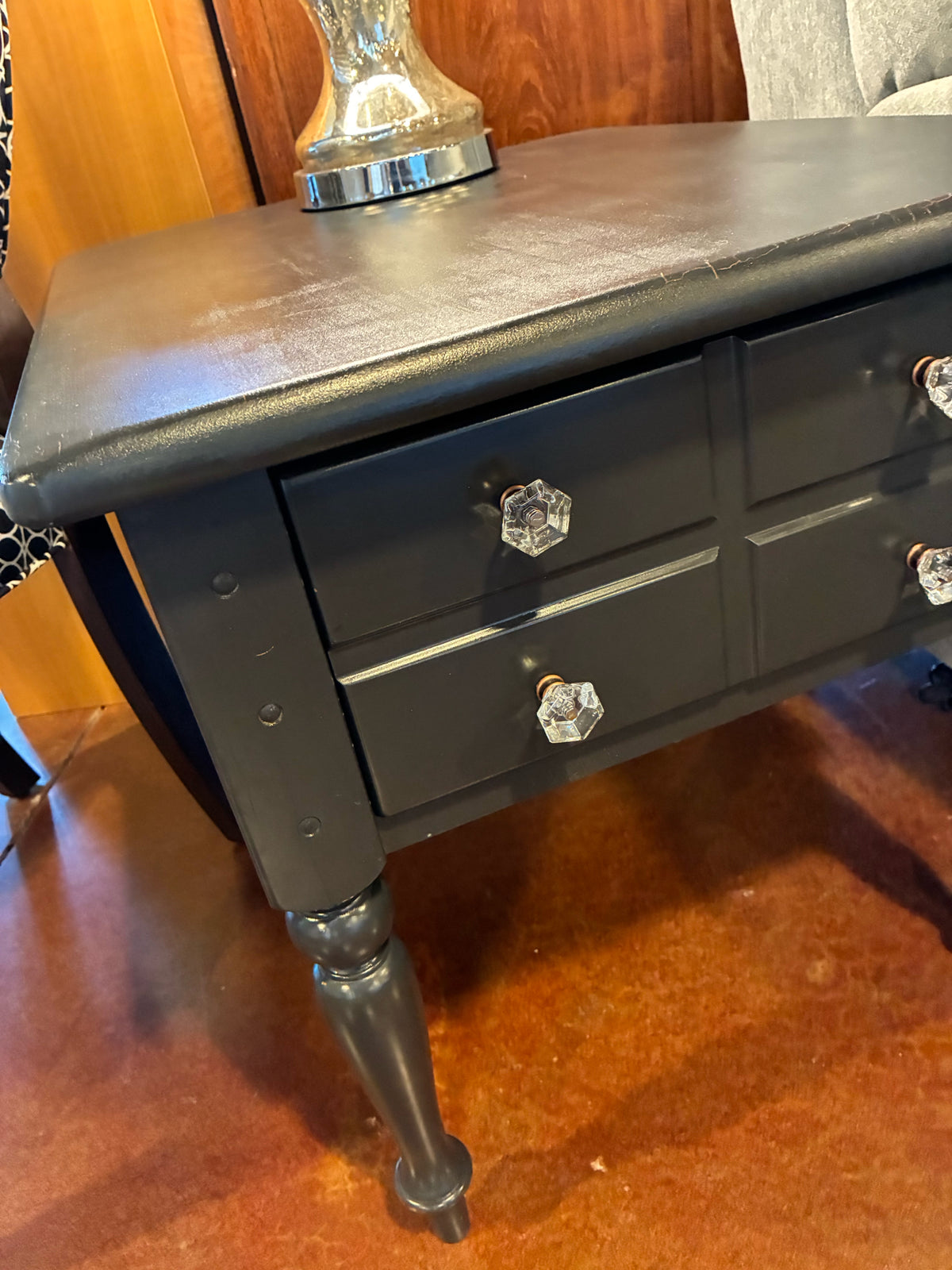 Midnight Blue/Black One-Drawer Accent Table with Crystal-look Knobs
