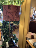 Decorative Bronze-Tone Buffet Lamp with Floral Drum Shade
