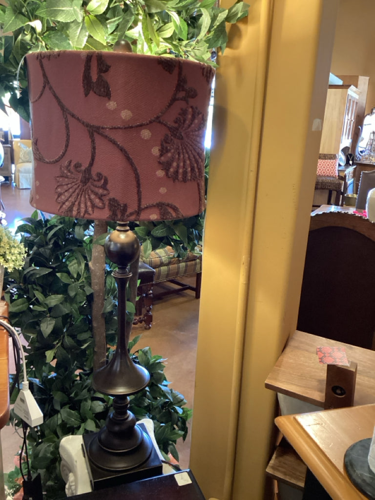 Decorative Bronze-Tone Buffet Lamp with Floral Drum Shade