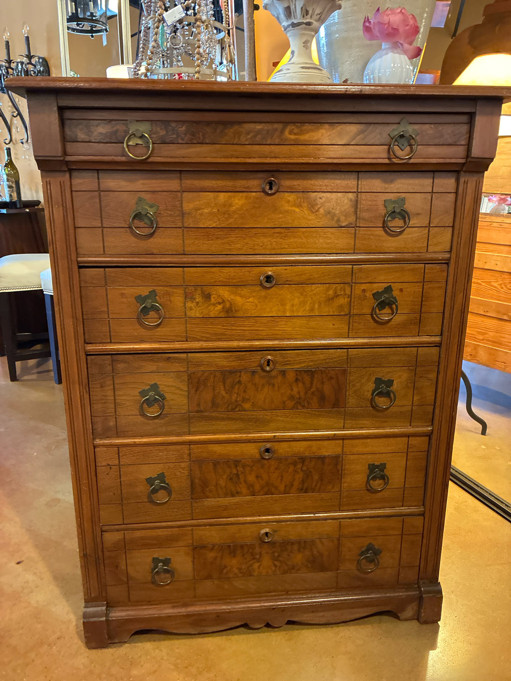 Antique Eastlake Burl Walnut Chest