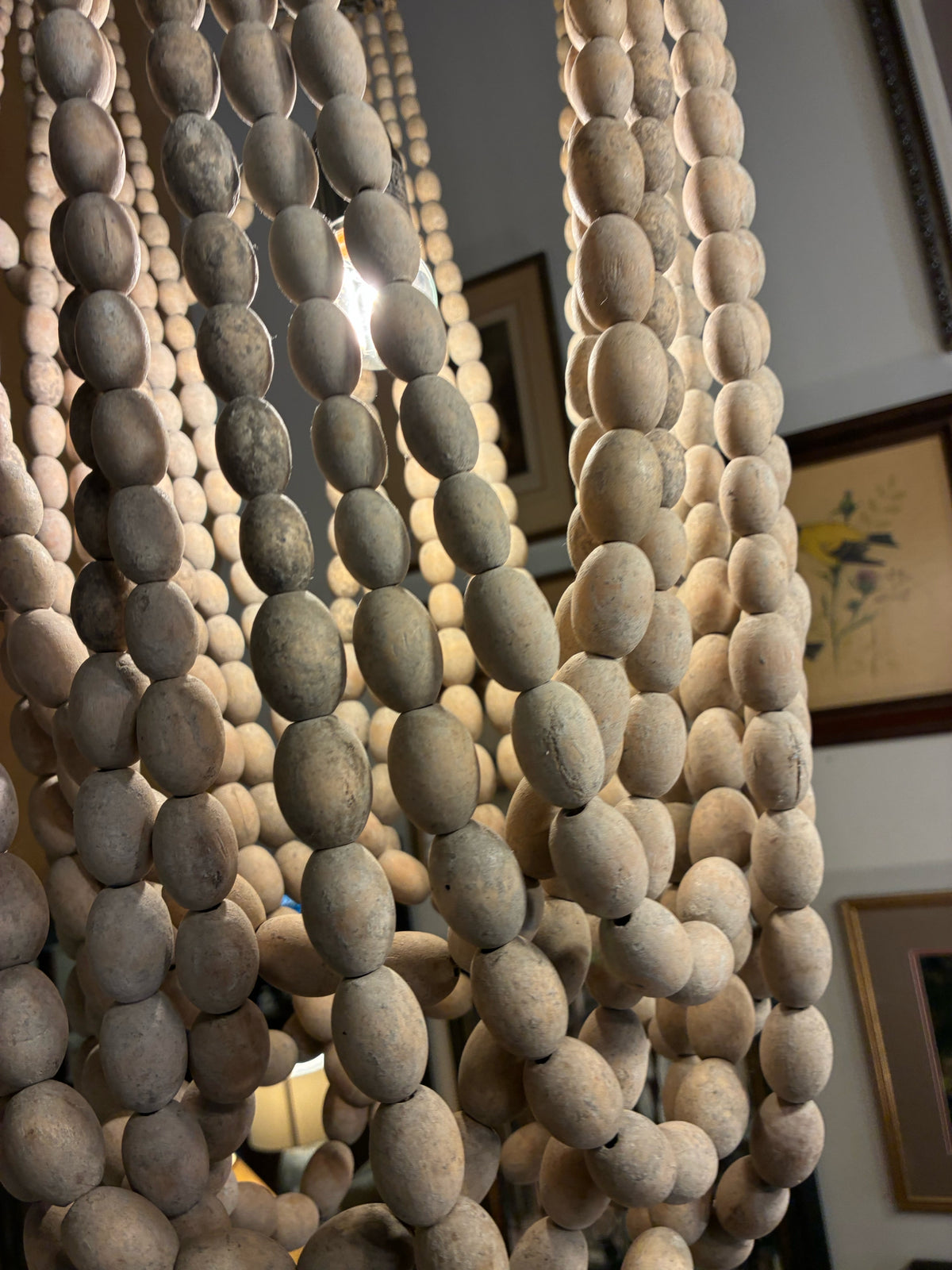 Draped Natural Wood Bead Chandelier