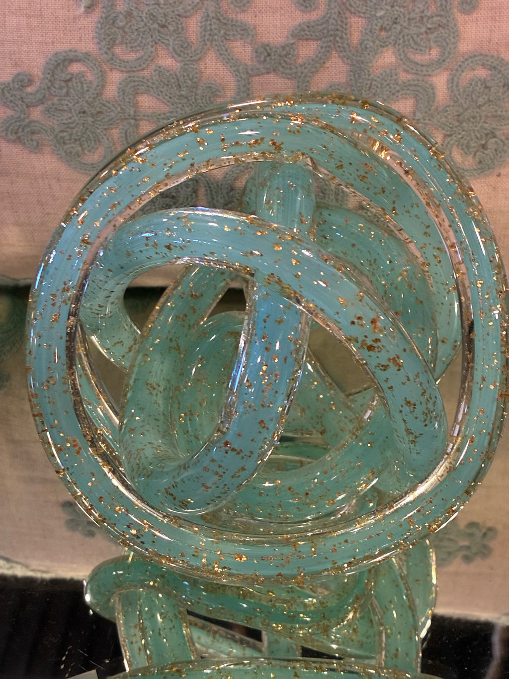 Aqua & Gold Art Glass Knot