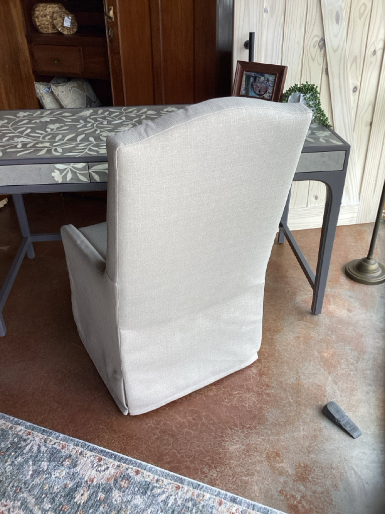 Yesterday's Tree Skirted Linen Chair on Rollers with Bolster Pillow