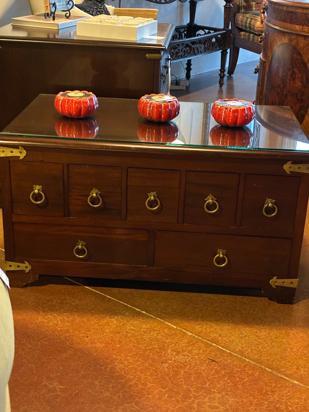 Campaign-Style 7-Drawer Coffee Table