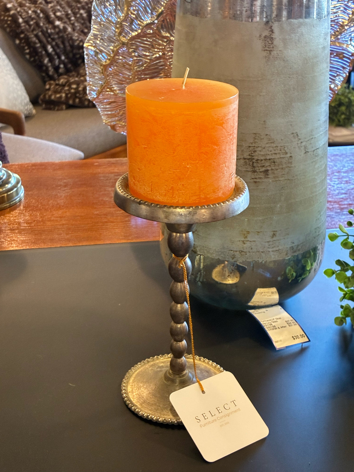 Vintage Powder Room Beaded Metal Candleholder
