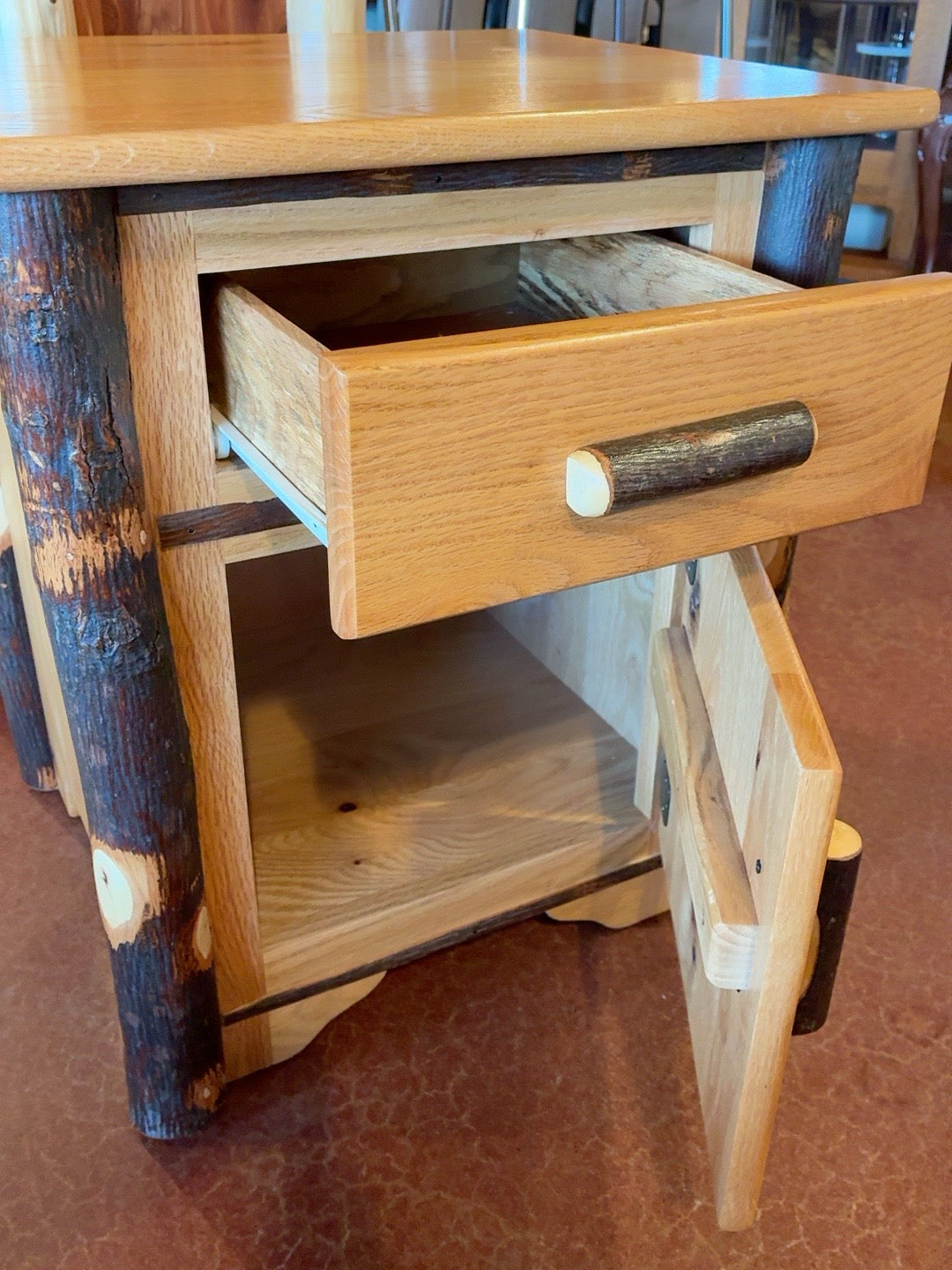 Handcrafted Rustic Oak Log Side table
