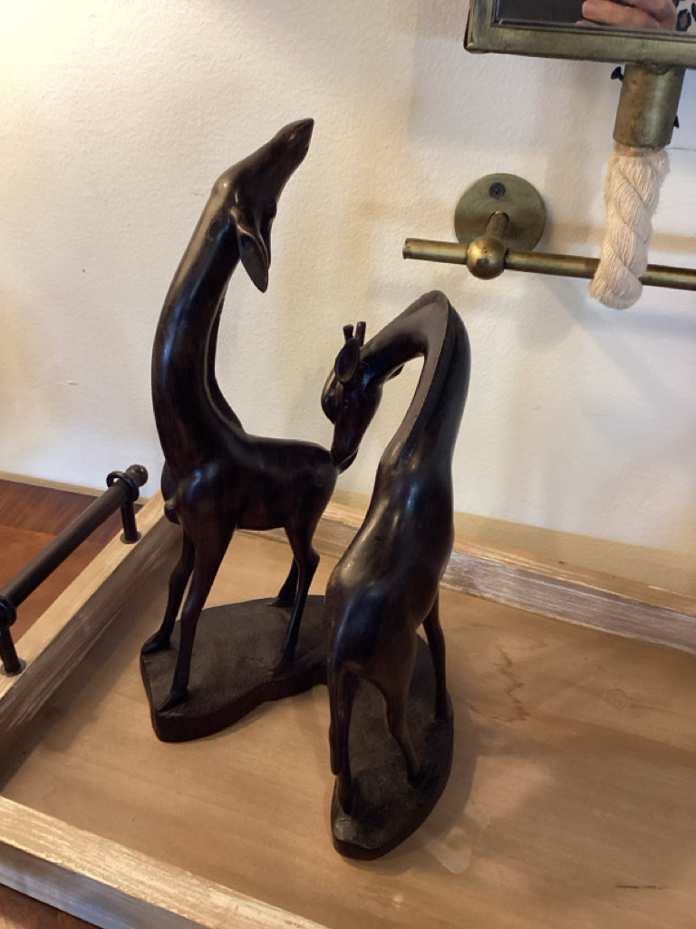Sculpture|Hand-carved wood giraffe