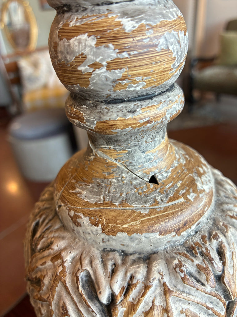 PAIR of Distressed Acanthus Statement Table Lamp
