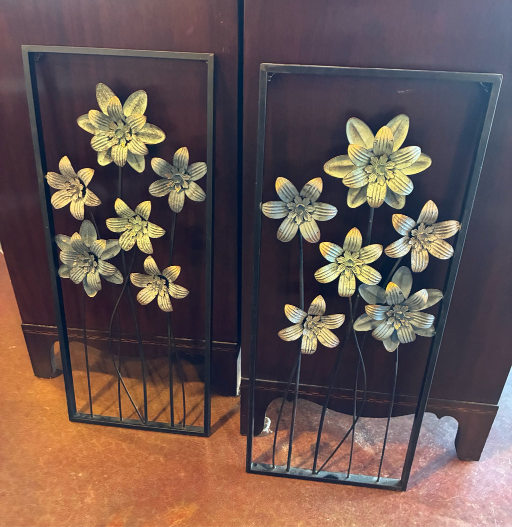 PAIR of Rustic Metal Floral Wall Art Panels