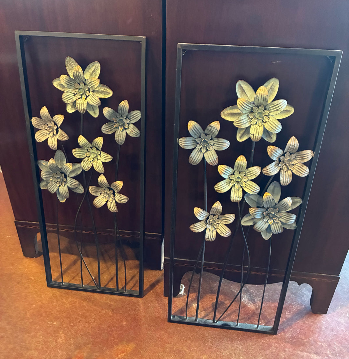PAIR of Rustic Metal Floral Wall Art Panels