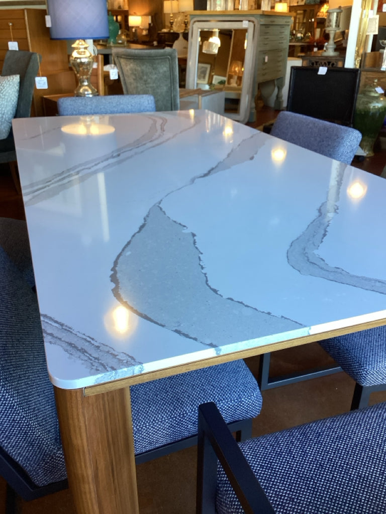 Room & Board Pren Walnut & Cambria Quartz Dining Table & 6 Lira Chairs