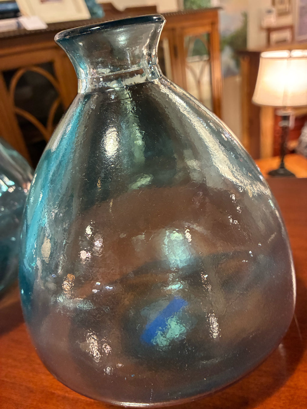 SET OF 3 Aqua Recycled Glass Demijohn Vases