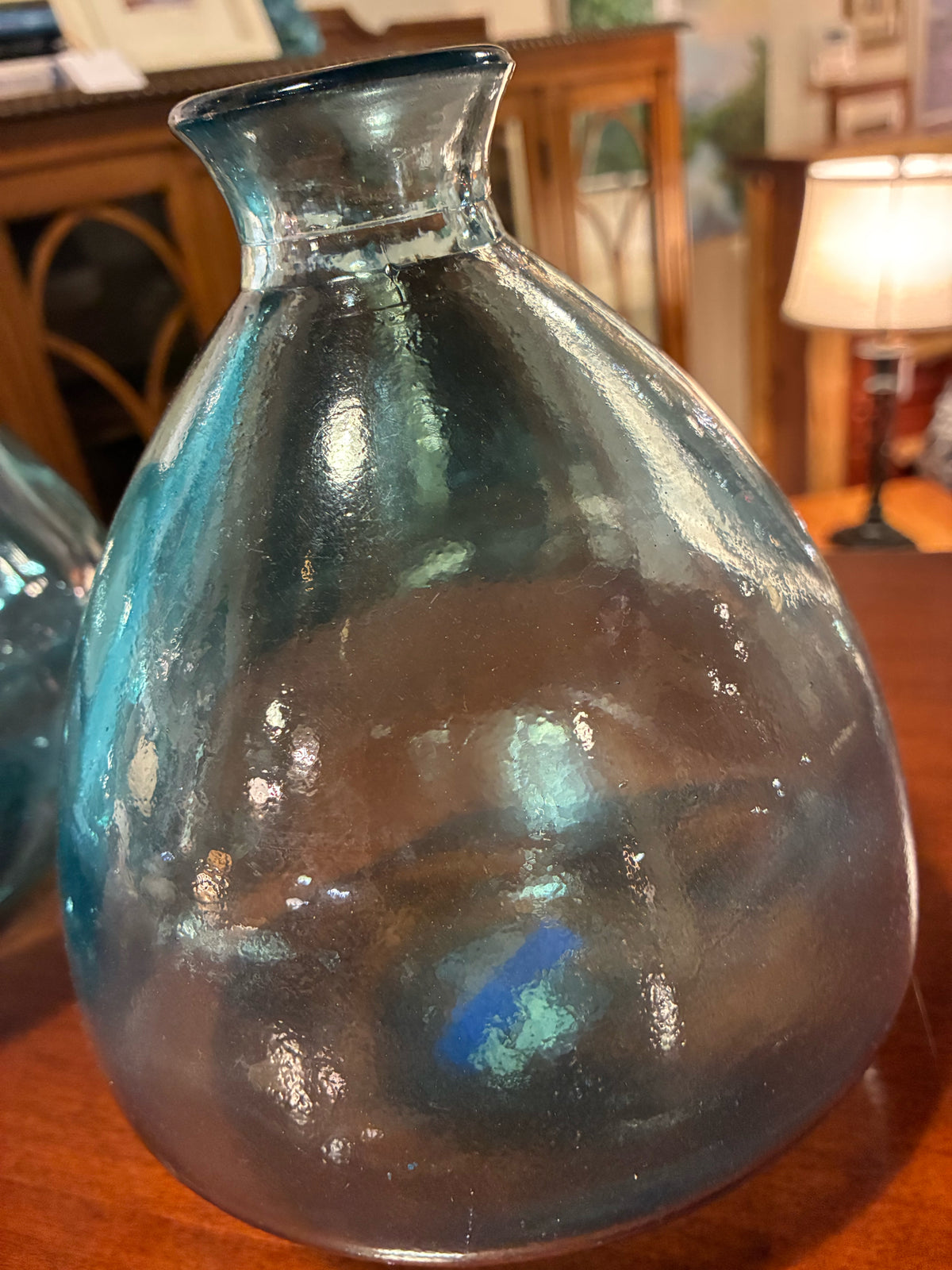 SET OF 3 Aqua Recycled Glass Demijohn Vases