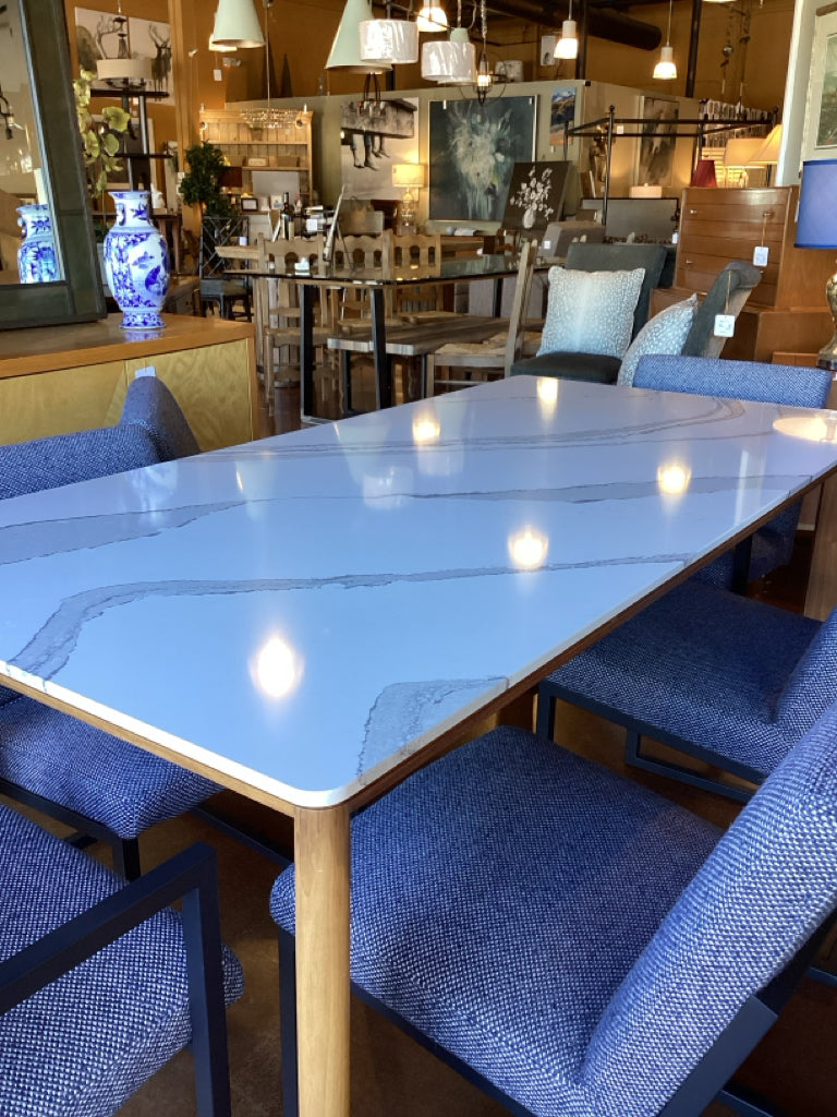 Room & Board Pren Walnut & Cambria Quartz Dining Table & 6 Lira Chairs
