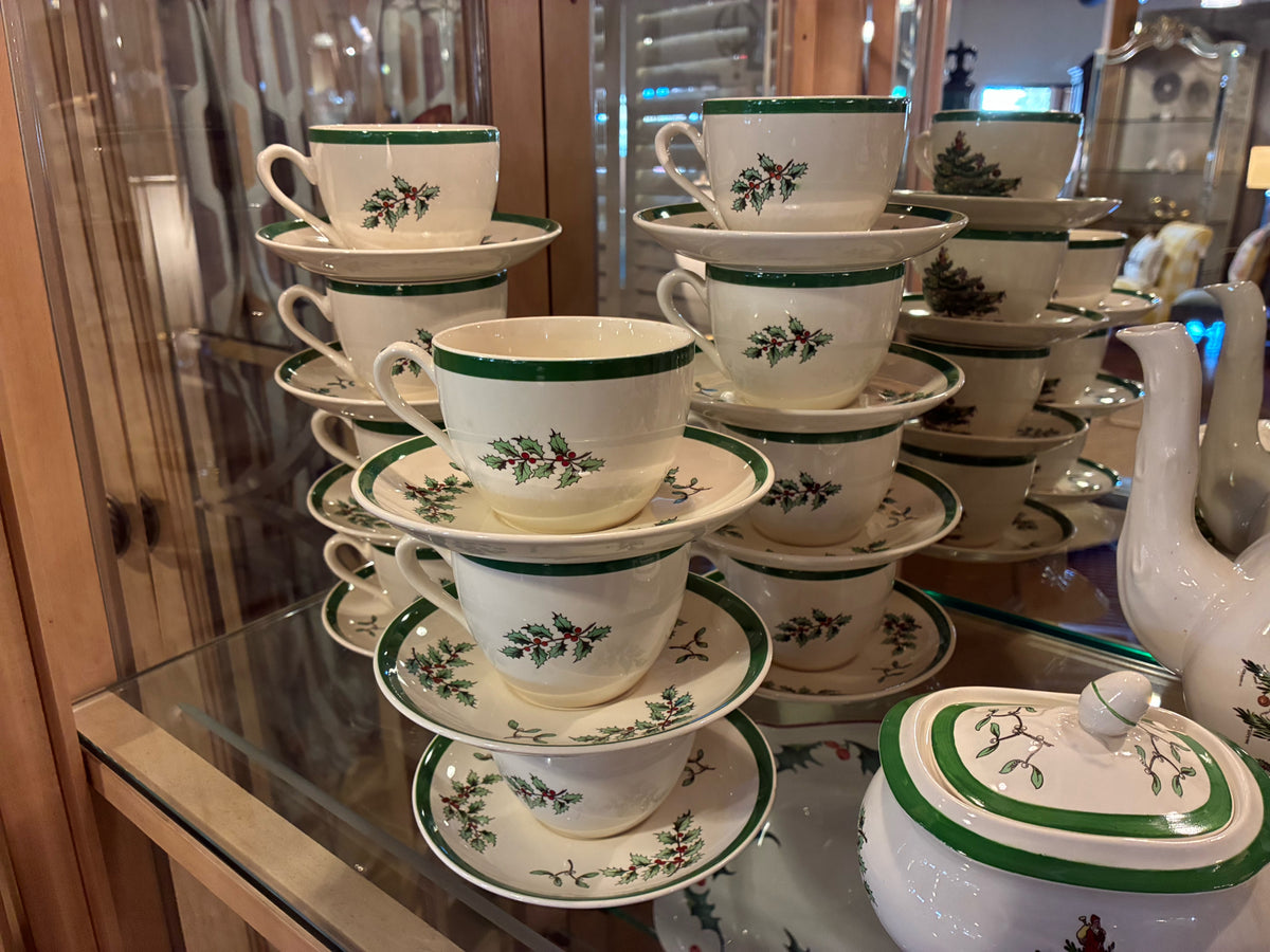 SPODE CHRISTMAS TREE ENGLISH TEA SERVICE — 49 PIECES