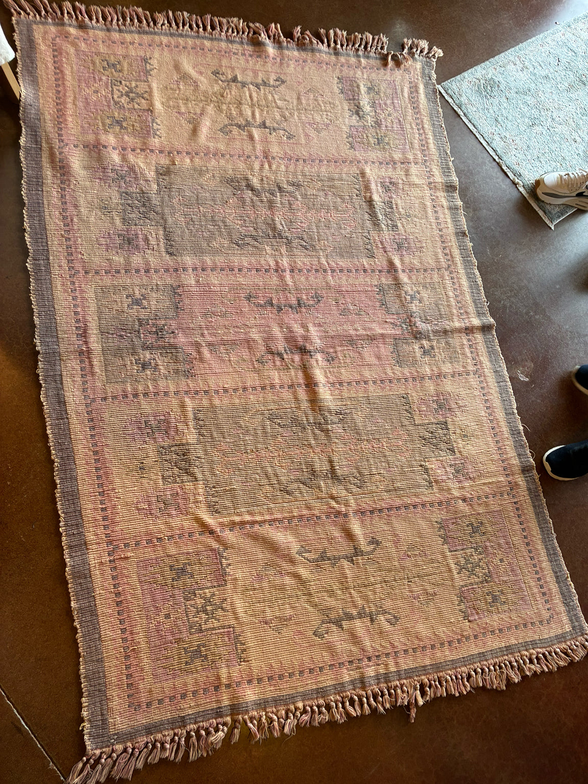 Blush & Charcoal Tribal Kilim-Style Rug