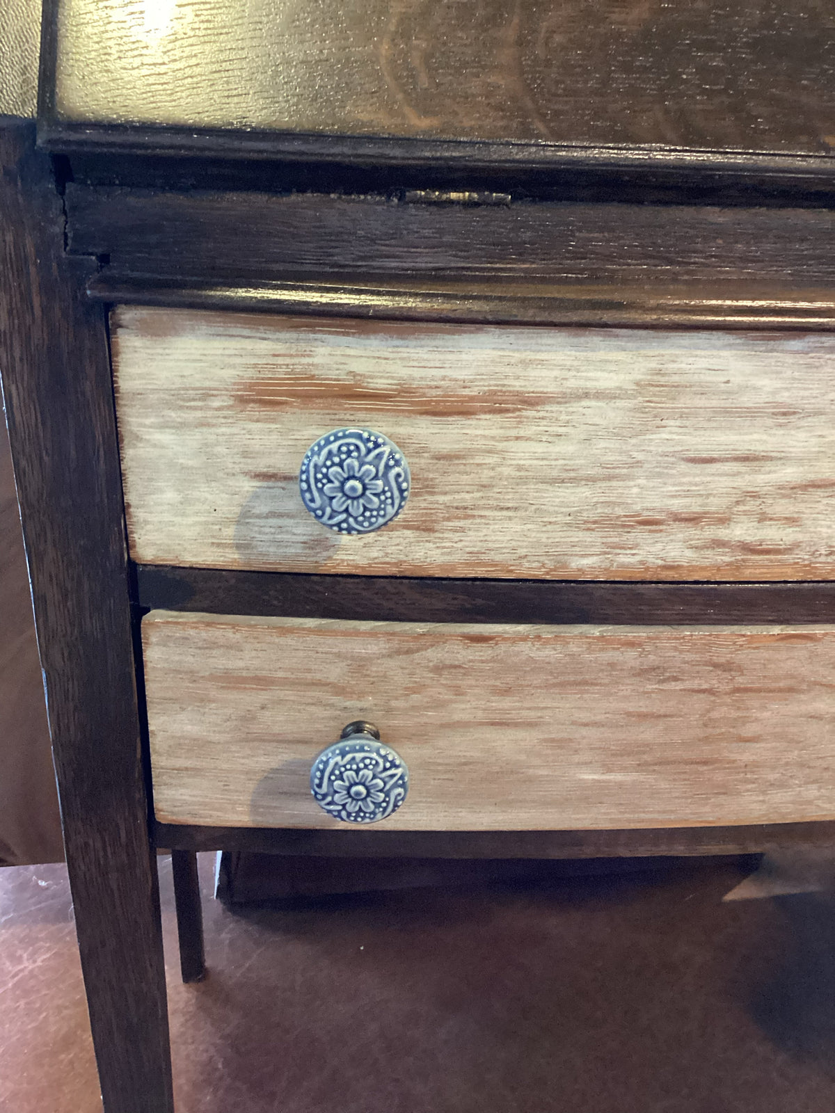 TWO-TONE DISTRESSED SLANT-FRONT WRITING DESK