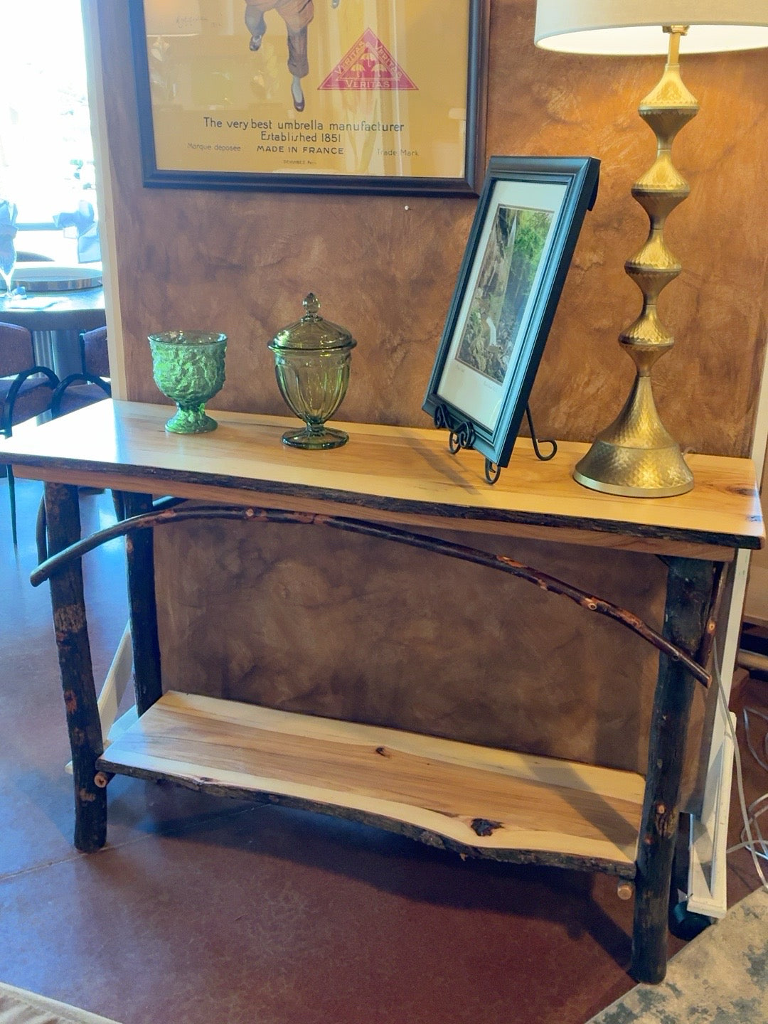 Handcrafted Live-Edge Hickory Console Table