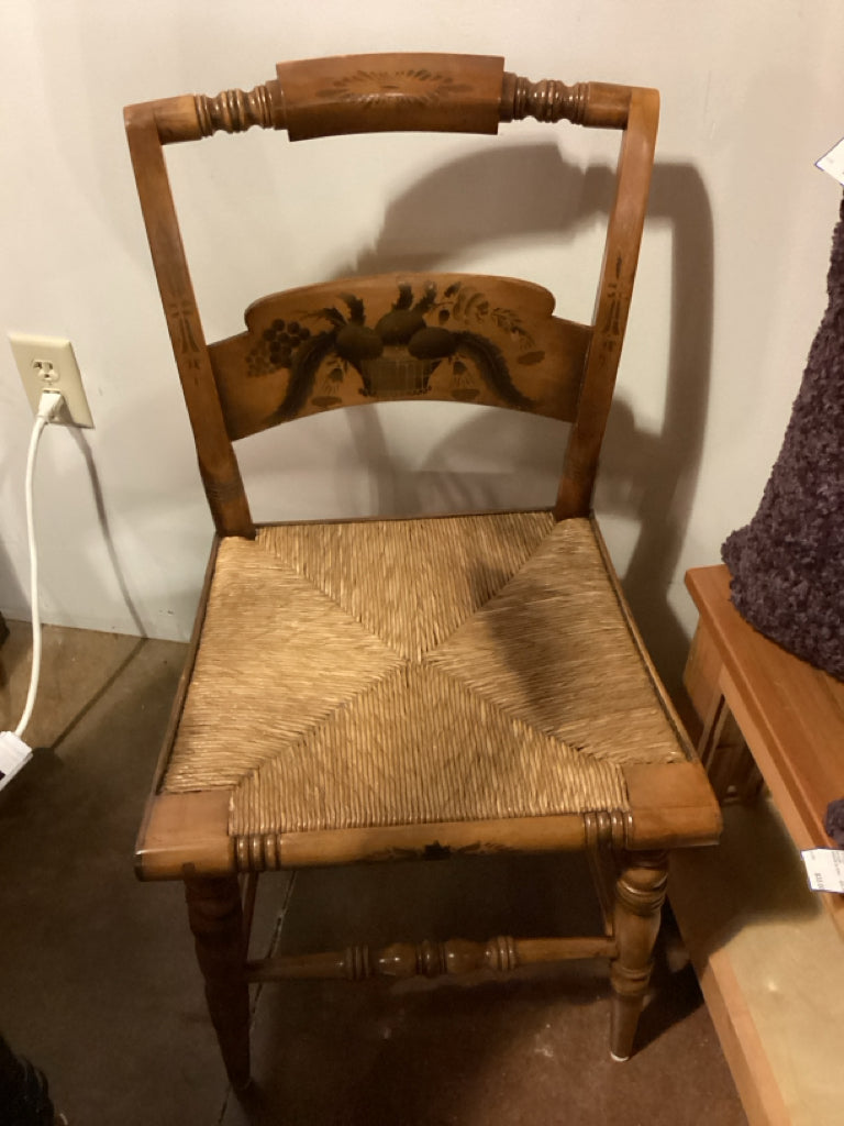 Chair|Ethan Allen|Collectible|rush seat|turned legs|decorative detail