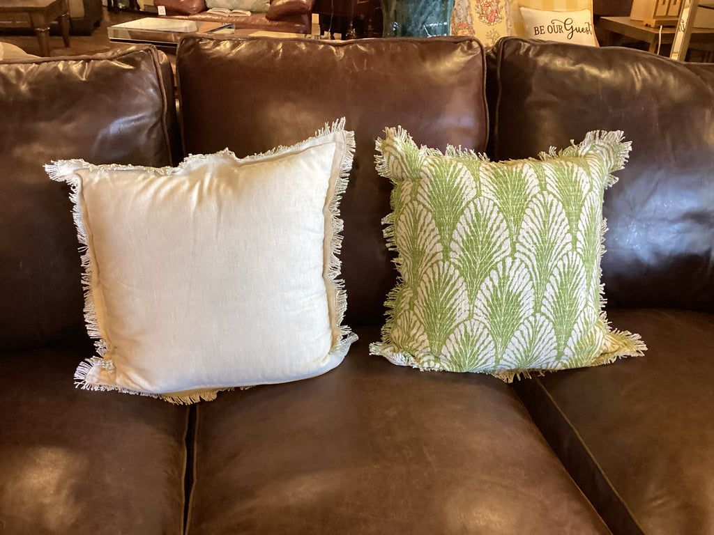 Set of 2 - Botanical Green & Ivory Fringed Throw Pillow