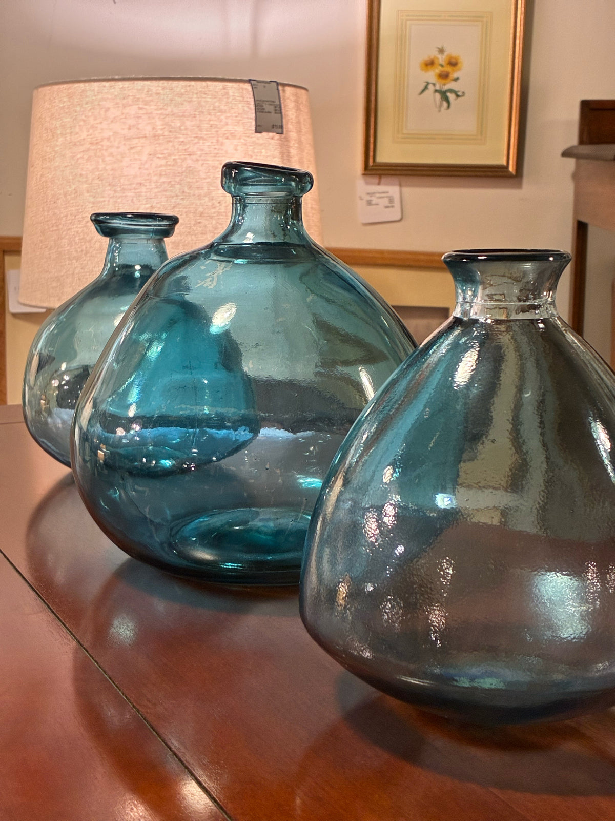 SET OF 3 Aqua Recycled Glass Demijohn Vases